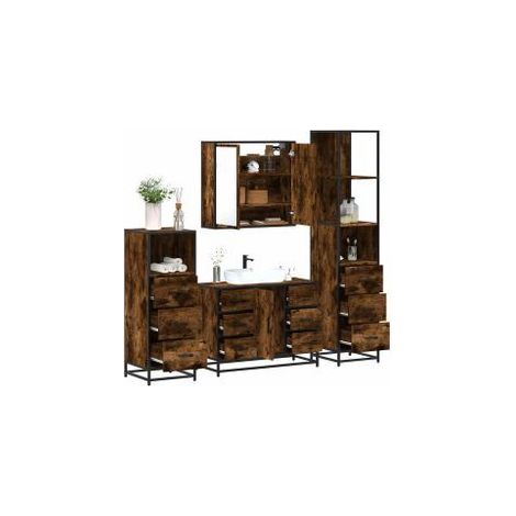 Ensemble meubles salle de bain 4 pcs chêne fumé bois ingénierie (1/5)