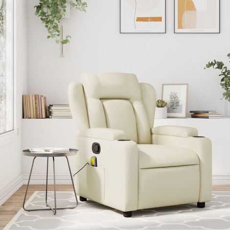 Fauteuil de Salon,Fauteuil inclinable de massage Crème Similicuir CFW76034 (1/5)