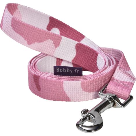 Laisse 100 cm pour Chiens de Taille XS, avec Crochet Mousqueton de sécurité en métal résistant, Couleur Camouflage Rose (1/3)