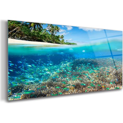 Tableau sur verre – 140 x 70 cm - Tableau mural décoratif - Verre Décorative - Récif Corallien Marin (1/5)