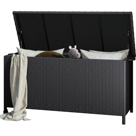 Grand patio Coffres de Rangement 480 L, Resine Tressee Boîte à Coussins avec Poignées et Roues, Déplacer Facilement, Caisse de Stockage pour Exterieur, Jardin (Noir) (1/5)