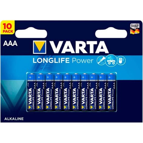 Varta – Lot de 10 piles alcalines LR03 1.5V – Longue durée pour appareils à forte consommation – Dimensions : Ø 10.5mm, hauteur 44.5mm
