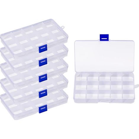 6 Pièces Boite Rangement Plastique, Boite a Bijoux Casier Rangement, Boite de Rangement Plastique Ajustable à Usages Multiples, Petite Boite Plastique (15 Compartiments, Transparent) (1/5)