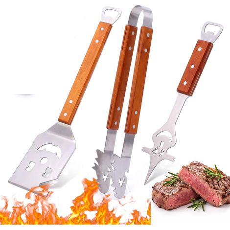 3 Pièces Accessoires de Barbecue 2 Outils de Barbecue multifonctionnels avec spatule Pince Fourchette pour Griller pour Le Camping (1/5)