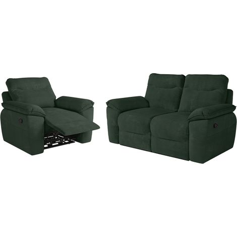 PACK - Canapé de relaxation ROSS manuel 2 places et fauteuil en velours côtelé - Vert foncé