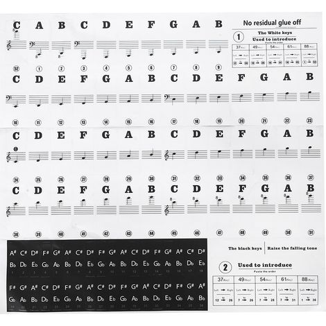 Étiquettes de piano autocollantes pour débutants, notes de musique et chiffres en PVC noir et blanc pour enfants. (1/5)