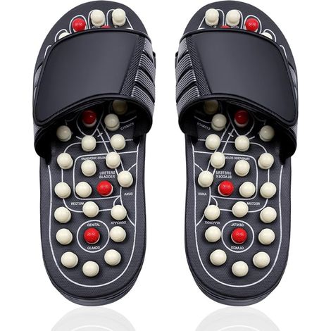 Pantuflas de acupresión para hombres y mujeres, pantuflas de masaje, pantuflas de masaje de pies con puntos de acupresión giratorios extraíbles, sandalias de reflexología para el dolor y (1/5)