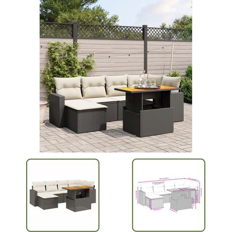 The Living Store 7-tlg. Garten-Sofagarnitur mit Kissen Schwarz Poly Rattan - Gartenmöbel - PE-Rattan Möbel - Outdoor-Set - Lounge Set - Sofasitzgruppe (1/3)