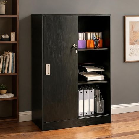 Armoire de bureau à portes coulissantes 80 x 40 x 120 cm noire (1/5)
