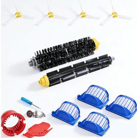 Kit d'Accessoires de Rechange pour iRobot Roomba Série 600 675 676 692 694 697 698 671  4 Brosses Latérales, 4 Filtres, 2 Brosses à Rouleau Principales