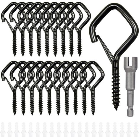 Crochets en Acier Inoxydable à Visser Avec Boucle, Crochets à Vis de Plafond, Crochets Muraux à visser Inox pour Intérieur, Extérieur, Clés, Lumières, Décoration de Noë-Noir forme Losange (1/5)