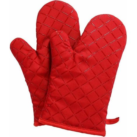 2 red silicone gloves with silicone pattern (lined with cotton polyester) resistant to high temperatures (1/5)