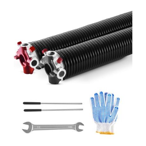 Ressorts de torsion pour porte de garage, 1 paire, Φ5,94xΦ50,8x787 mm, 16000 cycles, revêtement noir électrophorétique pour remplacement, barres d'enroulement antidérapantes, gants, clé montage (1/3)
