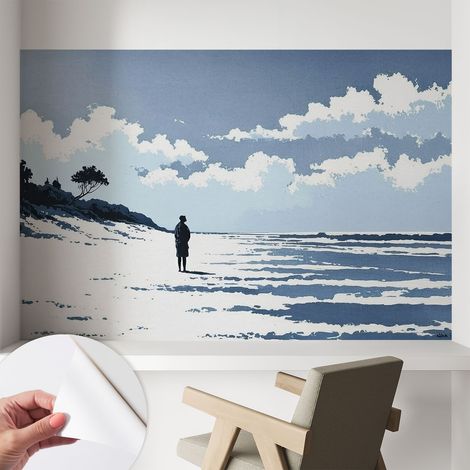 Papier peint adhésif décoratif avec colle pour salon chambre et bureau Installation rapide Silence de la plage 104x70 cm (1/5)