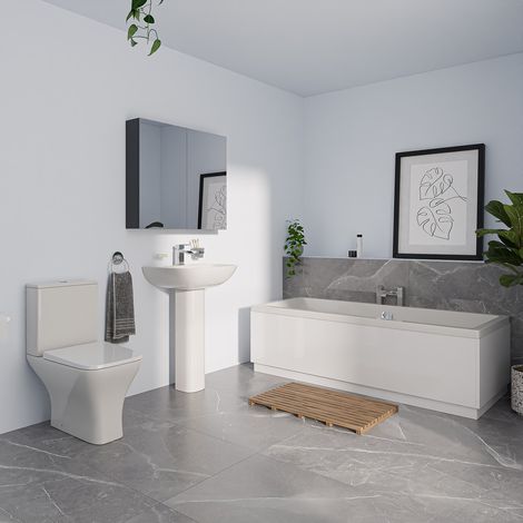 Camden White 545mm Basin and 1700mm Straight Double Ended Bathroom Suite including Taps and Wastes (1/5)