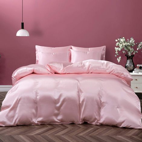 Parure de lit 5 pièces en Satin Soyeux avec Fermeture éclair, 1 Housse de Couette + 4 taies d'oreiller (sans Couette) (1/5)