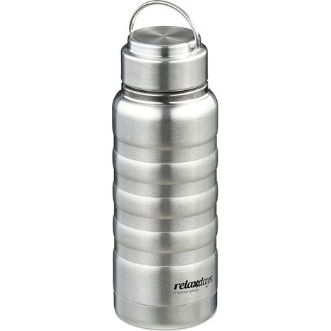 Borraccia termica a doppia parete 400 ml pratica ed elegante per bevande fredde o calde in acciaio inox argentato 130014281