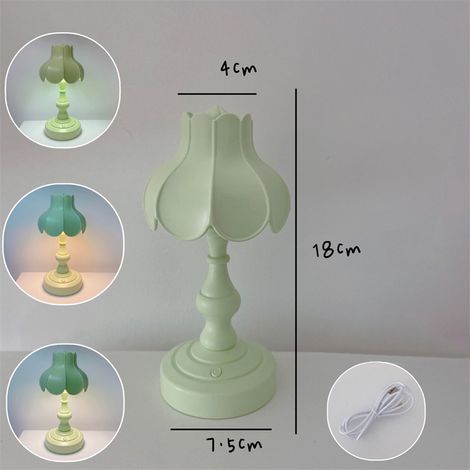 Lampe de bureau rétro feuille de lotus, ingénieuse et charmante, 3 sources de lumière, petite lampe de chevet pour chambre de fille, vert clair (1/5)