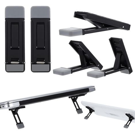 Juego de 2 mini soportes para portátil y teclado, 3 niveles de altura ajustables, plegables, portátiles, pequeños con base de silicona para todo tipo de portátiles y teclados (negro).