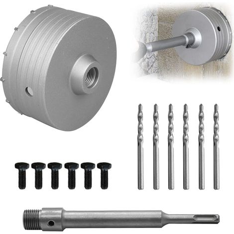 Scie à Cloche Trépan Ø130 mm, Béton 220 mm SDS Plus Tige d'Extension, Accessoires De Trou De Forage, Peu De Foret De Mur En Pierre De Ciment Concret Pour Climatiseurs (1/5)