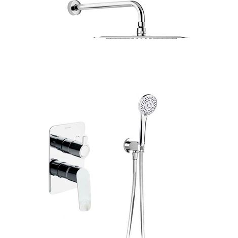 Ramon Soler - Conjunto Grifo de Ducha Monomando Empotrado de 2 Vías Cromado con Sistema S2 de Ahorro de Agua con Accesorios en ABS Redondos Serie New Fly (1/4)