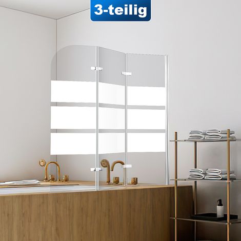 Randaco Badewannenaufsatz Duschwand Faltwand Badewanne Duschabtrennung aus 6mm NANO  ESG Klar Glas Rechts-und Links montierbar 3-teilig faltbar 120x140CM weiß