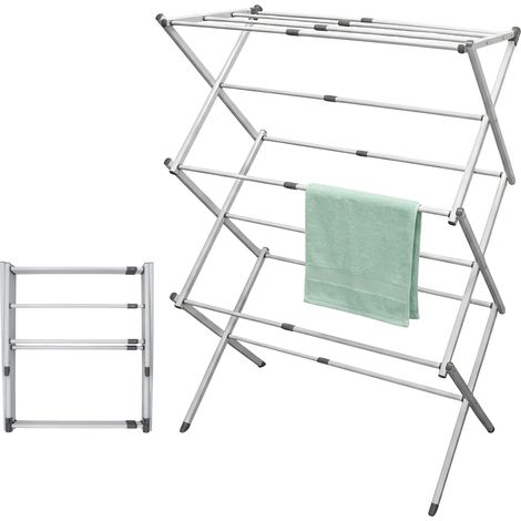 Teleskop Wäscheständer weiß bis zu 7,5m Trockenlänge - 104 x 43-75 cm - Turm Trockengestell ausziehbar und klappbar