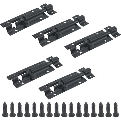 Verrou de portail, serrure de porte en acier inoxydable noir, 73 mm (3 pouces), avec vis, pour abris de jardin et garages