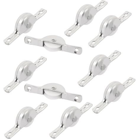 CCYKXA 10pcs sourcing map Furniture Wardrobe Closet Sliding Door Roller 1.8" (46mm) Hole Spacing Silver (1/3)