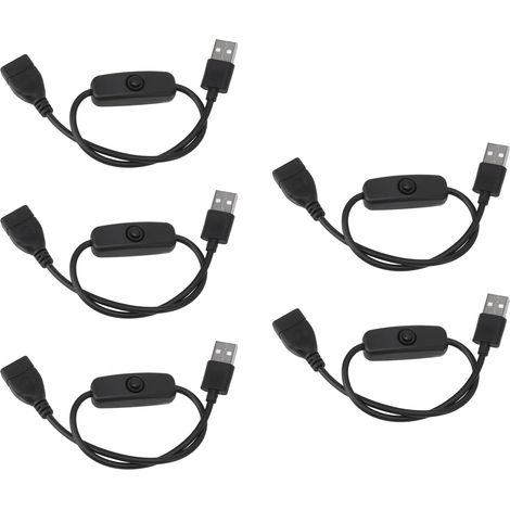 USB Extension Cable, PVC Inline Rocker Switch Cable, 5-Pack, 30cm (11.8 Inches), 2-Pin Male to Female, One On/Off Control Button for LED Lamp (1/5)