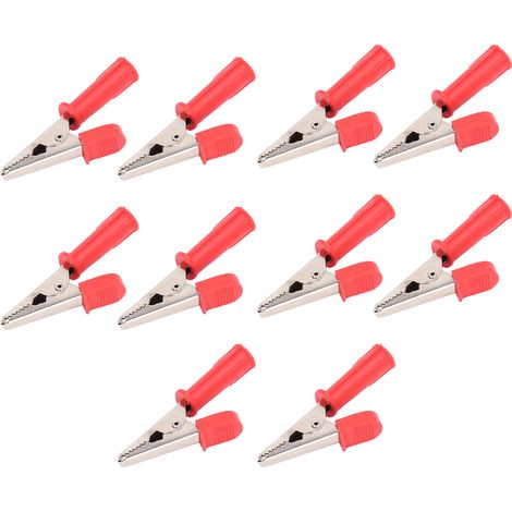 10 pinces crocodile en laiton isolées avec douille 4mm, ouverture 10mm, 20A, modèle J.60046, lot de 10, rouge (1/5)