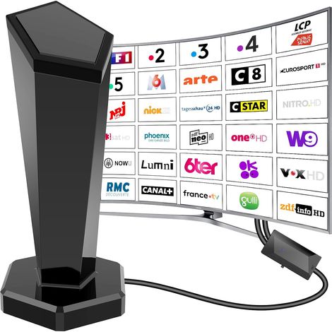 Antenne TV Intérieure Puissante TNT,460+KM Antenne TNT IntéRieur avec Amplificateur de Signal à Gain Élevé,Réception Longue Portée à 360°,Compatible avec Smart TV 1080P 4K DVB-T DVB-T2 (1/5)