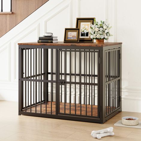 Jaula modular para perro 84x56x66 cm de hierro y paneles, negro y marrón, 3 puertas – MEUBLIV (1/5)