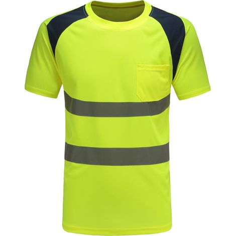 T-shirt de sécurité haute visibilité jaune fluo L – Matériau polyester léger et respirant – Bandes réfléchissantes 360° – Poches poitrine