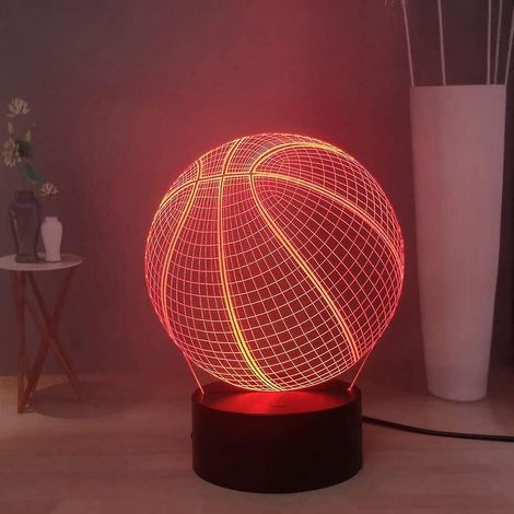 Veilleuse 3D basketball, lampe de table LED 7 couleurs, motif sport, tactile USB, idéale pour la chambre. (1/5)