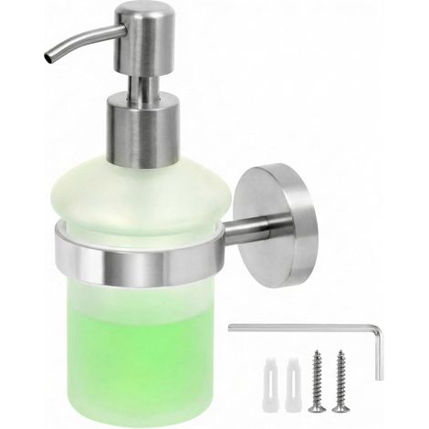 Lot 2 distributeurs savon muraux verre sablé inox 304 salle de bain 200ml pour maison jardin bureau quotidien (1/5)