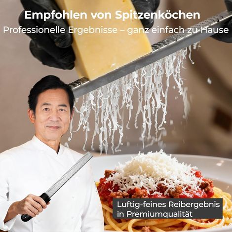 【Von Sternekoch empfohlen】 SOLODOTO Zester Reibe, lasergeschärfte Reibfläche Parmesanreibe, lebensmittelechter Edelstahl Käsereibe, Knoblauchreibe, Küchenreibe, Zitronenreibe, Muskatreibe (1/5)