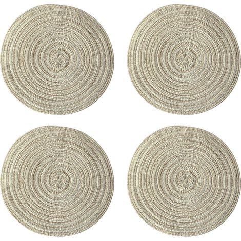 Sets de table ovales lavables, antidérapants, résistants à la chaleur, tissés, pour les repas de famille en vacances (Beige)
