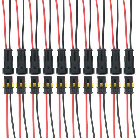 10 Kits 2 Broches Voiture Étanche Connecteur Électrique avec Fil, Voiture Fiche Etanche, étanche à la poussière, isolé et scellé- (1/5)