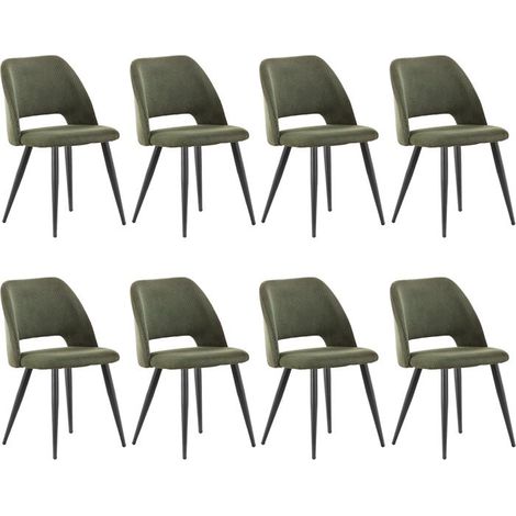 Chaise salle à manger - WAFTING - Lot de 8 - Velours rembourrée - Vert armée - Pieds métal - Style scandinave (1/5)