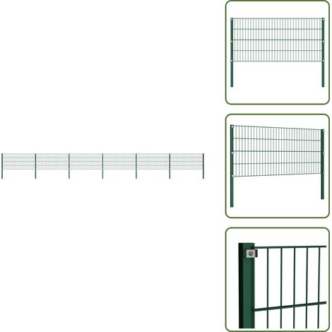 Valla con postes - vidaXL Panel de valla con postes de hierro 1040x80 cm verde - Valla de jardín con postes
