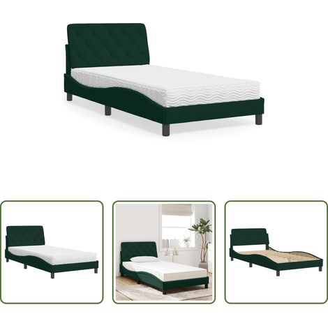Samtbett - Bett mit Matratze Dunkelgrün 100x200 cm Samt (1/5)