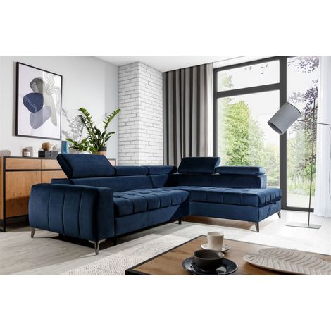 Ecksofa Schlafsofa Sofa AGNESA Stoff Salvador Dunkelblau Ottomane Rechts (1/5)