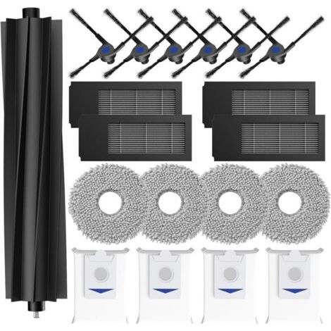 Lot de 19 accessoires pour robot aspirateur Ecovacs Deebot X2 Omni/ X2/ X2 Pro, 1 brosse principale, 4 filtres HEPA, 4 tampons de serpillère, 4 sacs à poussière, 6 brosses latérales, kit d'accessoires (1/4)