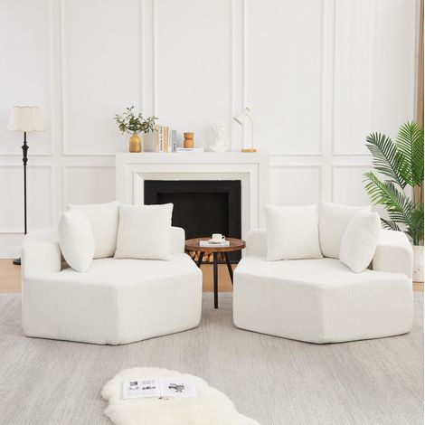 Modulares sechseckiges 1-Sitzer-Sofa, 122 x 138 x 76 cm, beige Chenille HAVRYA (1/5)