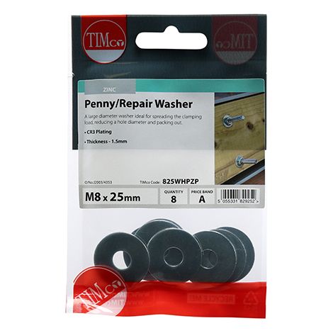 TIMCO Penny / Repair Washers DIN9054 Silver - M8 x 25