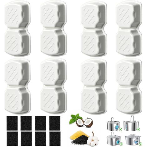 8 Pack Filtres Fontaine à Eau Chat, Filtres de Rechange pour Fontaine INOX (1/5)