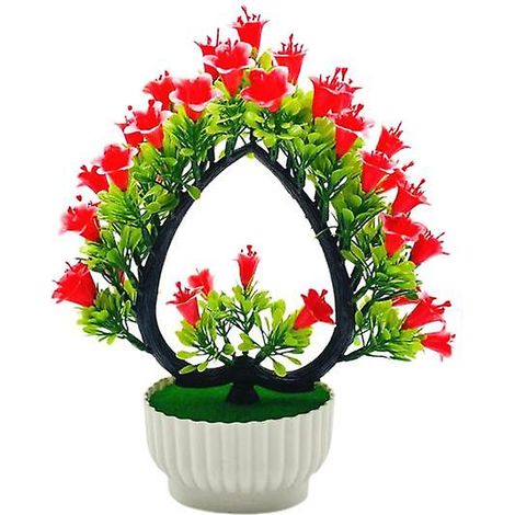 Fleur artificielle en plastique, bonsaï réaliste, fraîche et élégante, fausse fleur de mariage avec pot, fournitures de jardinagerouge (1/5)