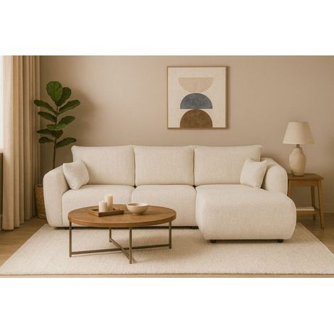 Ecksofa mit Schlaffunktion RUDEN Sofa in Stoff Bello Creme Ottomane Rechts (1/5)