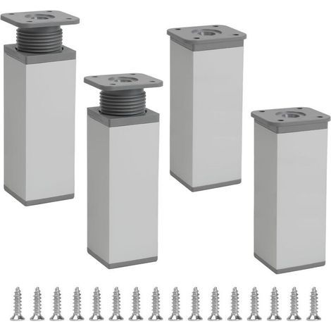 Set of 4 12cm Adjustable Height Square Furniture Legs, Aluminum Alloy Table Legs, Sofa Legs with Screws for Tables, TV Stands, Chairs, Cabinets, Beds, Black (1/4)